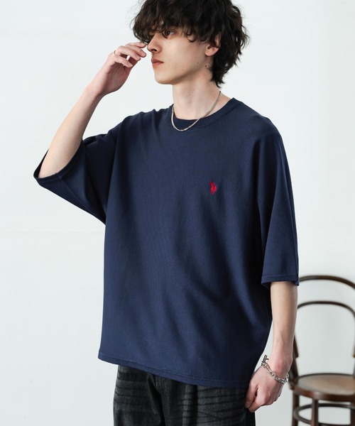 U.S. POLO ASSN.(ユーエスポロアッスン)の「U.S. POLO ASSN. ユーエスポロアッスン ドルマン半袖サマーニット(ニット/セーター・メンズ・オフホワイト/ブラック/チャコール/ネイビー/ピンク・M/L/XL)」の4枚目の写真