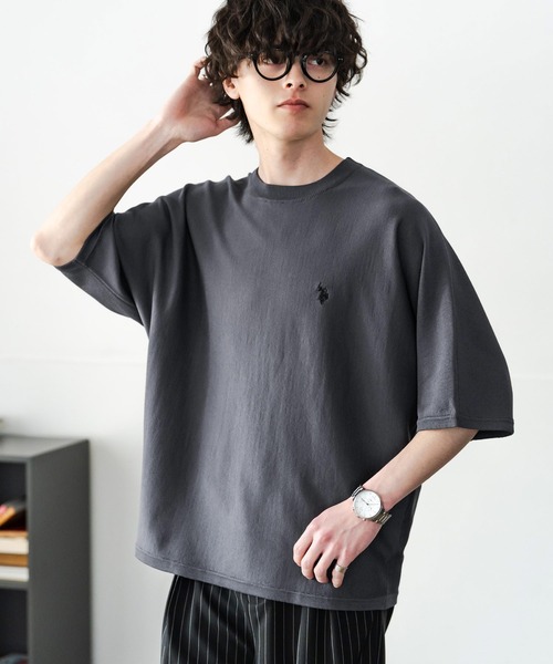 U.S. POLO ASSN.(ユーエスポロアッスン)の「U.S. POLO ASSN. ユーエスポロアッスン ドルマン半袖サマーニット(ニット/セーター・メンズ・オフホワイト/ブラック/チャコール/ネイビー/ピンク・M/L/XL)」の3枚目の写真