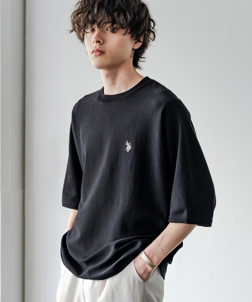 U.S. POLO ASSN.(ユーエスポロアッスン)の「U.S. POLO ASSN. ユーエスポロアッスン ドルマン半袖サマーニット(ニット/セーター・メンズ・オフホワイト/ブラック/チャコール/ネイビー/ピンク・M/L/XL)」の14枚目の写真