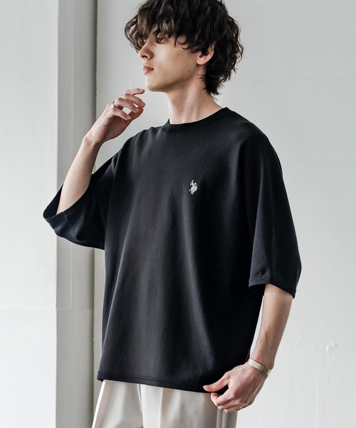 U.S. POLO ASSN.(ユーエスポロアッスン)の「U.S. POLO ASSN. ユーエスポロアッスン ドルマン半袖サマーニット(ニット/セーター・メンズ・オフホワイト/ブラック/チャコール/ネイビー/ピンク・M/L/XL)」の15枚目の写真