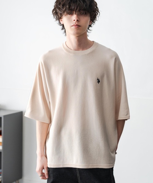 U.S. POLO ASSN.(ユーエスポロアッスン)の「U.S. POLO ASSN. ユーエスポロアッスン ドルマン半袖サマーニット(ニット/セーター・メンズ・オフホワイト/ブラック/チャコール/ネイビー/ピンク・M/L/XL)」の6枚目の写真