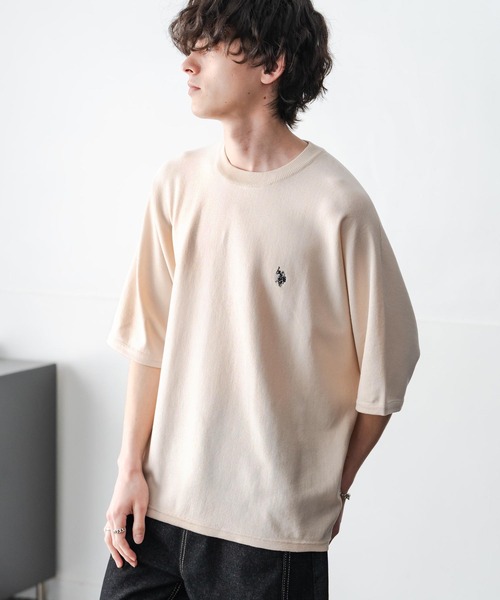 U.S. POLO ASSN.(ユーエスポロアッスン)の「U.S. POLO ASSN. ユーエスポロアッスン ドルマン半袖サマーニット(ニット/セーター・メンズ・オフホワイト/ブラック/チャコール/ネイビー/ピンク・M/L/XL)」の7枚目の写真