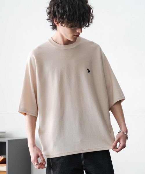 U.S. POLO ASSN.(ユーエスポロアッスン)の「U.S. POLO ASSN. ユーエスポロアッスン ドルマン半袖サマーニット(ニット/セーター・メンズ・オフホワイト/ブラック/チャコール/ネイビー/ピンク・M/L/XL)」の8枚目の写真