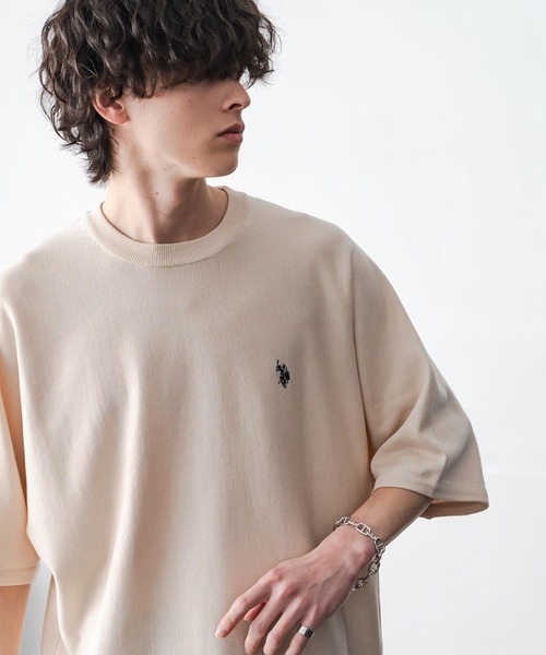 U.S. POLO ASSN.(ユーエスポロアッスン)の「U.S. POLO ASSN. ユーエスポロアッスン ドルマン半袖サマーニット(ニット/セーター・メンズ・オフホワイト/ブラック/チャコール/ネイビー/ピンク・M/L/XL)」の9枚目の写真