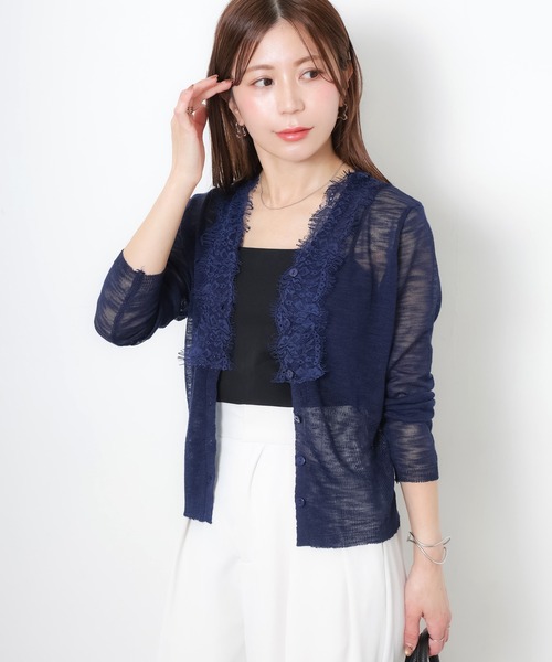 Riberry(リベリー)の「Vネックシアーレースカーディガン(カーディガン/ボレロ・レディース・アイボリー/ネイビー/イエロー/グリーン・MEDIUM)」の12枚目の写真
