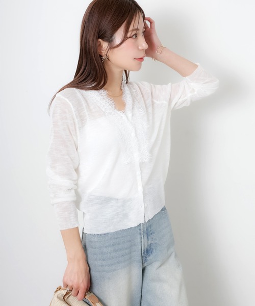 Riberry(リベリー)の「Vネックシアーレースカーディガン(カーディガン/ボレロ・レディース・アイボリー/ネイビー/イエロー/グリーン・MEDIUM)」の18枚目の写真