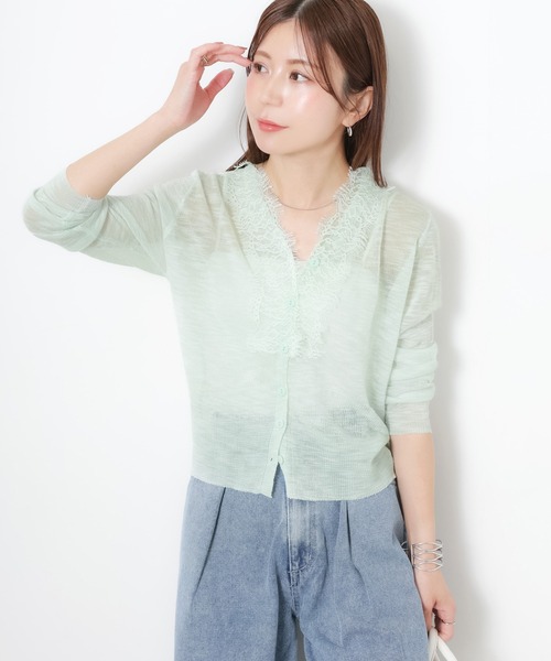 Riberry(リベリー)の「Vネックシアーレースカーディガン(カーディガン/ボレロ・レディース・アイボリー/ネイビー/イエロー/グリーン・MEDIUM)」の9枚目の写真