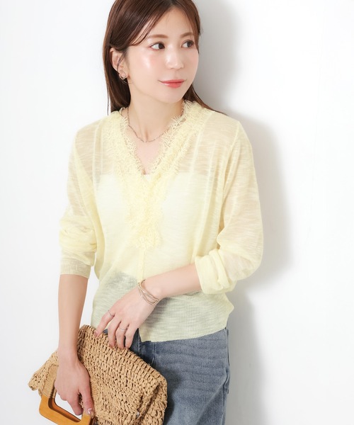 Riberry(リベリー)の「Vネックシアーレースカーディガン(カーディガン/ボレロ・レディース・アイボリー/ネイビー/イエロー/グリーン・MEDIUM)」の15枚目の写真