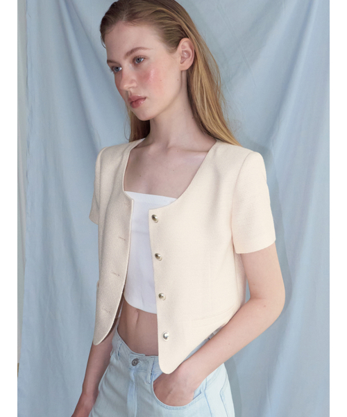 ETMON(エトモン)の「Summer Round Tweed Jacket, Light Yellow(テーラードジャケット・レディース・その他・F)」の2枚目の写真