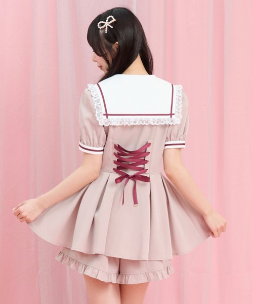 Secret Honey（シークレットハニー）の「後ろレースアップセーラーセットアップ（セットアップ・レディース・ピンク/ブラック・MEDIUM）」の4枚目の写真