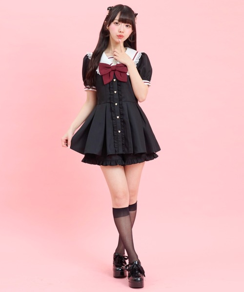 Secret Honey（シークレットハニー）の「後ろレースアップセーラーセットアップ（セットアップ・レディース・ピンク/ブラック・MEDIUM）」の5枚目の写真