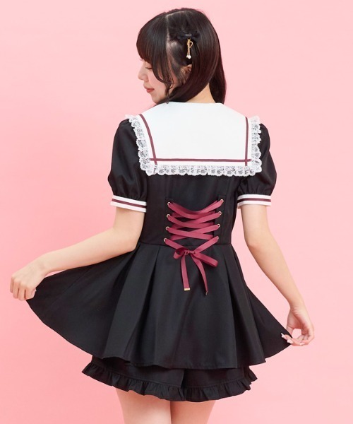 Secret Honey（シークレットハニー）の「後ろレースアップセーラーセットアップ（セットアップ・レディース・ピンク/ブラック・MEDIUM）」の7枚目の写真
