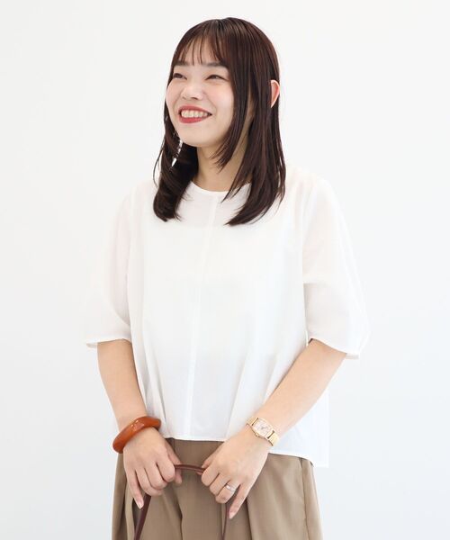 Green Parks(グリーンパークス)の「表面感裾タックブラウス(シャツ/ブラウス・レディース・ホワイト系その他2/ストライプ/ダークネイビー・FREE)」の19枚目の写真