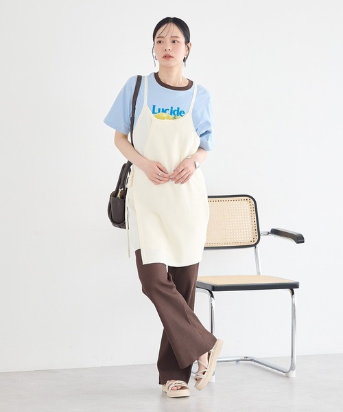 earth music&ecology(アースミュージックアンドエコロジー)の「エプロンソウバリキャミドレス(キャミソール・レディース・ブラウン/ホワイト系その他2/ブラック・FREE)」の6枚目の写真