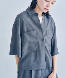 リネンタッチ 半袖クロップドシャツ
