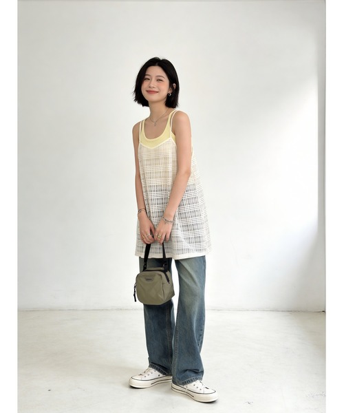 Sew loop(ソーループ)の「チェック柄レースキャミチュニック(キャミソール・レディース・ブラック/クリーム・FREE)」の15枚目の写真