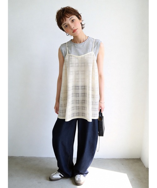 Sew loop(ソーループ)の「チェック柄レースキャミチュニック(キャミソール・レディース・ブラック/クリーム・FREE)」の8枚目の写真