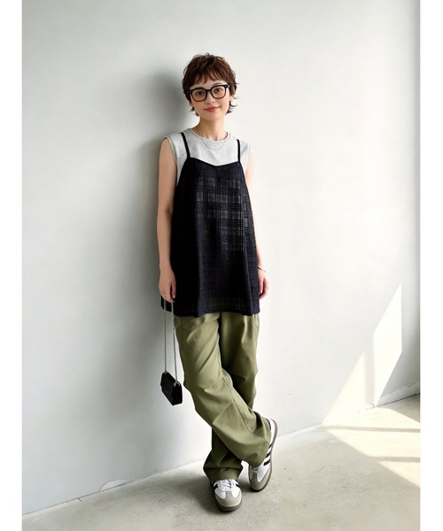 Sew loop(ソーループ)の「チェック柄レースキャミチュニック(キャミソール・レディース・ブラック/クリーム・FREE)」の4枚目の写真