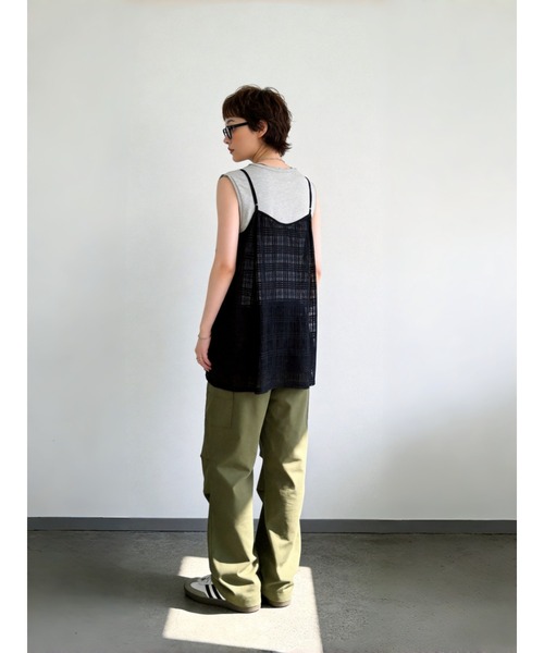Sew loop(ソーループ)の「チェック柄レースキャミチュニック(キャミソール・レディース・ブラック/クリーム・FREE)」の5枚目の写真