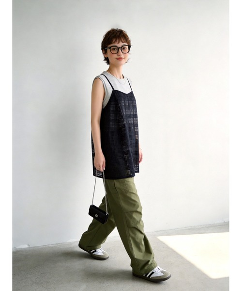 Sew loop(ソーループ)の「チェック柄レースキャミチュニック(キャミソール・レディース・ブラック/クリーム・FREE)」の6枚目の写真
