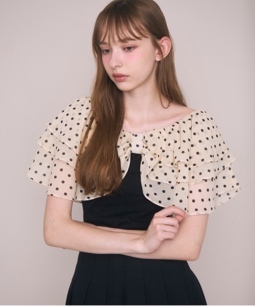 Noelie(ノエリー)の「ドット襟Tシャツ(Tシャツ/カットソー・レディース・ブラック/ホワイト・FREE)」の2枚目の写真