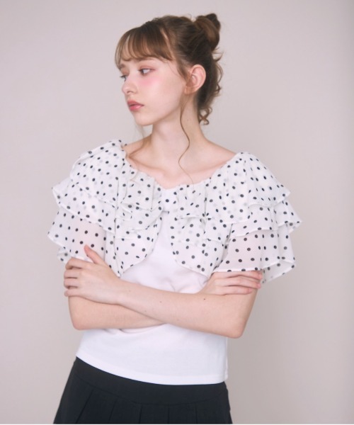 Noelie(ノエリー)の「ドット襟Tシャツ(Tシャツ/カットソー・レディース・ブラック/ホワイト・FREE)」の6枚目の写真