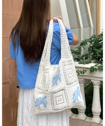 ホヌモチーフ クロシェ編み ニットトートバッグ ウミガメ柄 サマーバッグ