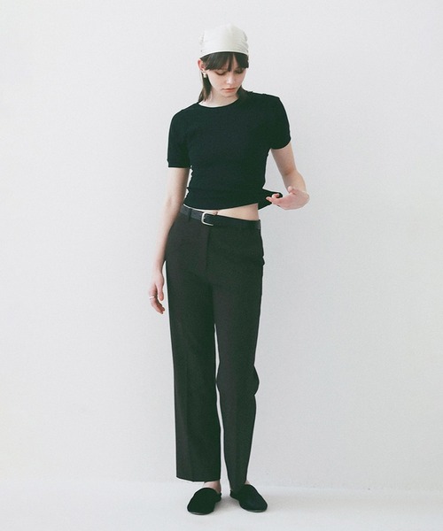 CLANE（クラネ）の「SCOOP SLEEVE COMPACT TOPS（Tシャツ/カットソー・レディース・ブラック/ホワイト・1）」の7枚目の写真