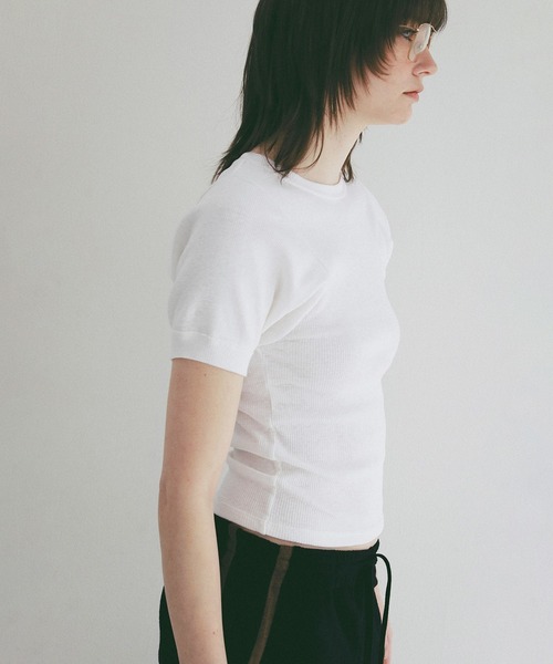 CLANE（クラネ）の「SCOOP SLEEVE COMPACT TOPS（Tシャツ/カットソー・レディース・ブラック/ホワイト・1）」の10枚目の写真