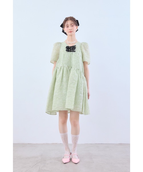 niana（ニアナ）の「エッジリボンミニドレス パーティードレス オケージョンドレス 結婚式 二次会 同窓会 成人式 お呼ばれワンピース（ドレス・レディース・ライトグリーン/ブラウン/オフホワイト/ブラック/イエロー・S/M）」の4枚目の写真