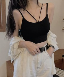 カップ付き クロスストラップ リブキャミソール(CZ)