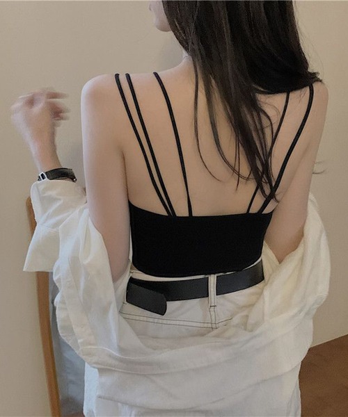 VIBGYOR(ヴィブジョー)の「カップ付き クロスストラップ リブキャミソール(CZ)(キャミソール・レディース・マスタード/カーキ/ホワイト/ブラック/ピンク系その他・FREE)」の18枚目の写真