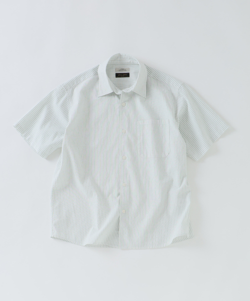 JOURNAL STANDARD relume(ジャーナルスタンダード レリューム)の「JAMES FABRIC コットンリネン ストライプ 半袖シャツ(シャツ/ブラウス・メンズ・グリーン系その他/ブルー/ライトブルー/グリーン・LARGE/MEDIUM)」の2枚目の写真