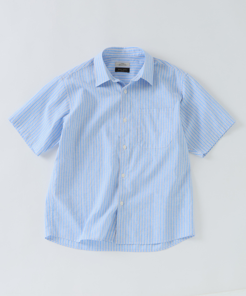 JOURNAL STANDARD relume(ジャーナルスタンダード レリューム)の「JAMES FABRIC コットンリネン ストライプ 半袖シャツ(シャツ/ブラウス・メンズ・グリーン系その他/ブルー/ライトブルー/グリーン・LARGE/MEDIUM)」の4枚目の写真