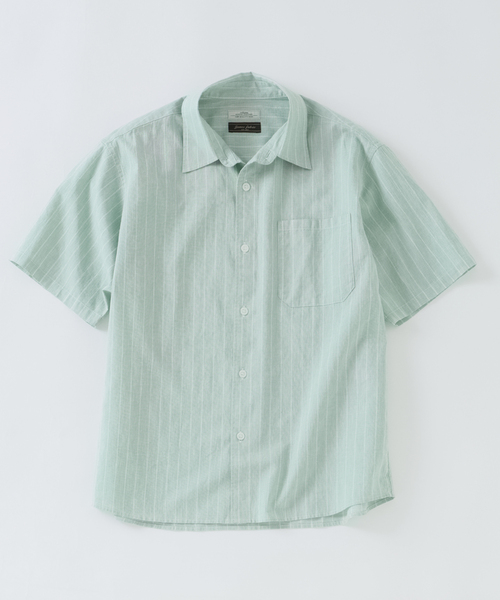 JOURNAL STANDARD relume(ジャーナルスタンダード レリューム)の「JAMES FABRIC コットンリネン ストライプ 半袖シャツ(シャツ/ブラウス・メンズ・グリーン系その他/ブルー/ライトブルー/グリーン・LARGE/MEDIUM)」の1枚目の写真