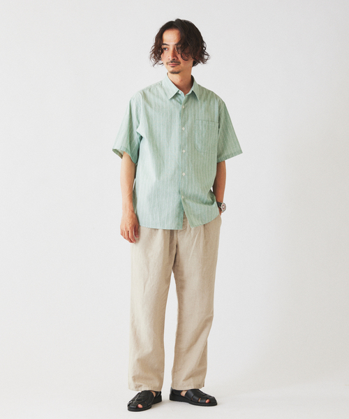 JOURNAL STANDARD relume(ジャーナルスタンダード レリューム)の「JAMES FABRIC コットンリネン ストライプ 半袖シャツ(シャツ/ブラウス・メンズ・グリーン系その他/ブルー/ライトブルー/グリーン・LARGE/MEDIUM)」の5枚目の写真