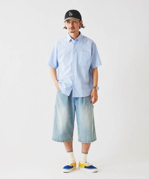 JOURNAL STANDARD relume(ジャーナルスタンダード レリューム)の「JAMES FABRIC コットンリネン ストライプ 半袖シャツ(シャツ/ブラウス・メンズ・グリーン系その他/ブルー/ライトブルー/グリーン・LARGE/MEDIUM)」の6枚目の写真