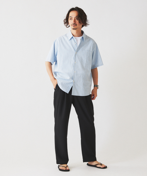 JOURNAL STANDARD relume(ジャーナルスタンダード レリューム)の「JAMES FABRIC コットンリネン ストライプ 半袖シャツ(シャツ/ブラウス・メンズ・グリーン系その他/ブルー/ライトブルー/グリーン・LARGE/MEDIUM)」の7枚目の写真