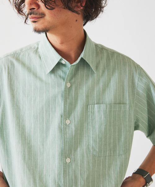 JOURNAL STANDARD relume(ジャーナルスタンダード レリューム)の「JAMES FABRIC コットンリネン ストライプ 半袖シャツ(シャツ/ブラウス・メンズ・グリーン系その他/ブルー/ライトブルー/グリーン・LARGE/MEDIUM)」の9枚目の写真