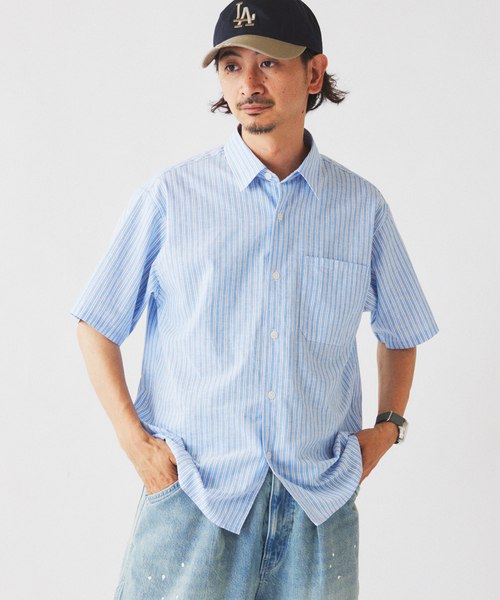 JOURNAL STANDARD relume(ジャーナルスタンダード レリューム)の「JAMES FABRIC コットンリネン ストライプ 半袖シャツ(シャツ/ブラウス・メンズ・グリーン系その他/ブルー/ライトブルー/グリーン・LARGE/MEDIUM)」の13枚目の写真