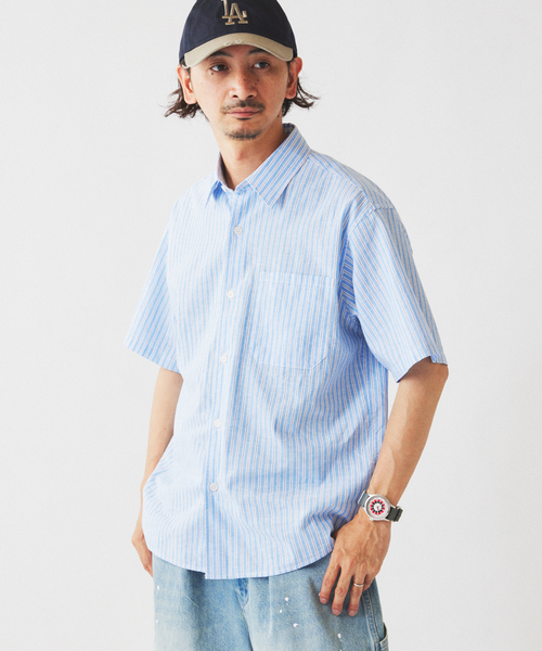 JOURNAL STANDARD relume(ジャーナルスタンダード レリューム)の「JAMES FABRIC コットンリネン ストライプ 半袖シャツ(シャツ/ブラウス・メンズ・グリーン系その他/ブルー/ライトブルー/グリーン・LARGE/MEDIUM)」の15枚目の写真