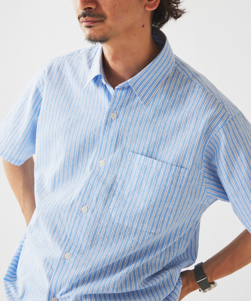 JOURNAL STANDARD relume(ジャーナルスタンダード レリューム)の「JAMES FABRIC コットンリネン ストライプ 半袖シャツ(シャツ/ブラウス・メンズ・グリーン系その他/ブルー/ライトブルー/グリーン・LARGE/MEDIUM)」の16枚目の写真