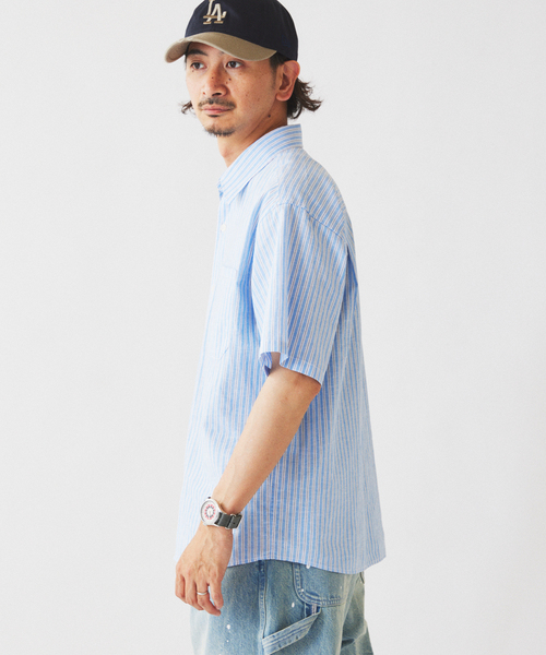 JOURNAL STANDARD relume(ジャーナルスタンダード レリューム)の「JAMES FABRIC コットンリネン ストライプ 半袖シャツ(シャツ/ブラウス・メンズ・グリーン系その他/ブルー/ライトブルー/グリーン・LARGE/MEDIUM)」の17枚目の写真