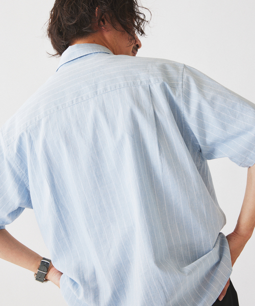 JOURNAL STANDARD relume(ジャーナルスタンダード レリューム)の「JAMES FABRIC コットンリネン ストライプ 半袖シャツ(シャツ/ブラウス・メンズ・グリーン系その他/ブルー/ライトブルー/グリーン・LARGE/MEDIUM)」の19枚目の写真