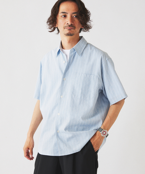 JOURNAL STANDARD relume(ジャーナルスタンダード レリューム)の「JAMES FABRIC コットンリネン ストライプ 半袖シャツ(シャツ/ブラウス・メンズ・グリーン系その他/ブルー/ライトブルー/グリーン・LARGE/MEDIUM)」の21枚目の写真