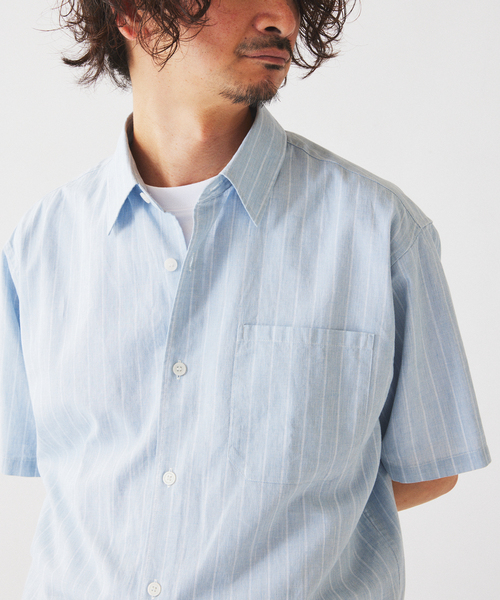 JOURNAL STANDARD relume(ジャーナルスタンダード レリューム)の「JAMES FABRIC コットンリネン ストライプ 半袖シャツ(シャツ/ブラウス・メンズ・グリーン系その他/ブルー/ライトブルー/グリーン・LARGE/MEDIUM)」の22枚目の写真