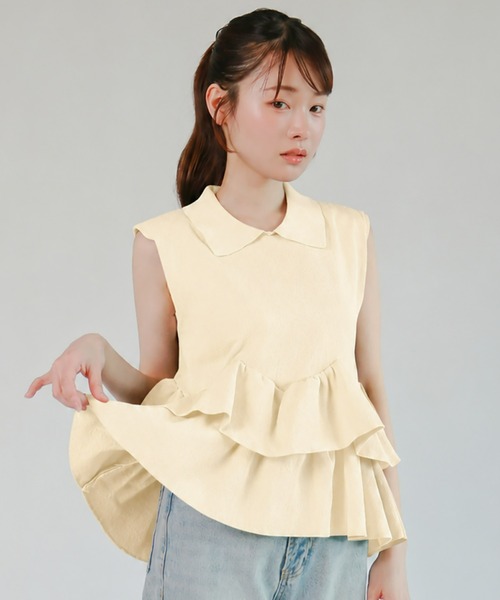 mic by Olu.(ミックバイオルドット)の「< ZOZOTOWN限定 >フリルペプラムポロニット(Tシャツ/カットソー・レディース・アイボリー/ネイビー・FREE)」の1枚目の写真