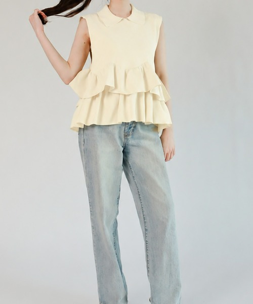 mic by Olu.(ミックバイオルドット)の「< ZOZOTOWN限定 >フリルペプラムポロニット(Tシャツ/カットソー・レディース・アイボリー/ネイビー・FREE)」の4枚目の写真