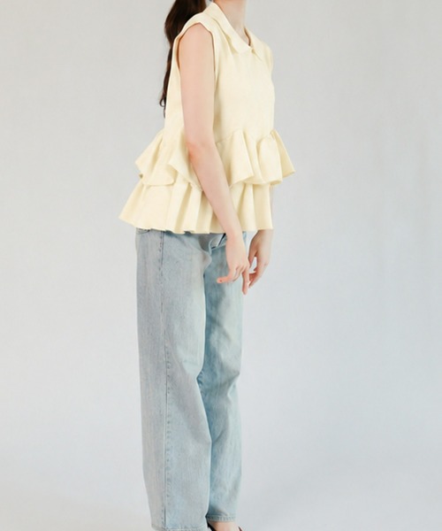 mic by Olu.(ミックバイオルドット)の「< ZOZOTOWN限定 >フリルペプラムポロニット(Tシャツ/カットソー・レディース・アイボリー/ネイビー・FREE)」の5枚目の写真
