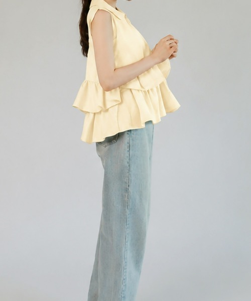 mic by Olu.(ミックバイオルドット)の「< ZOZOTOWN限定 >フリルペプラムポロニット(Tシャツ/カットソー・レディース・アイボリー/ネイビー・FREE)」の6枚目の写真